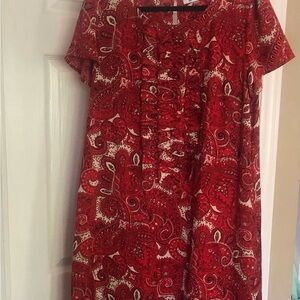 DKNYC Red print Short sleeve dress with slip Size Large